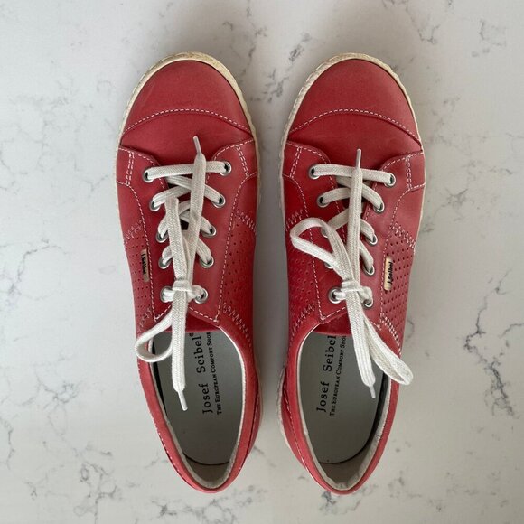 Josef Seibel Caren The European Comfort Leather Lace Up Shoe Lt Red Wht Sz 37 - Picture 12 of 12